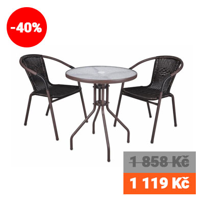 Bistro stolek a dvě židle z polyratanu Garth 1119 Kč